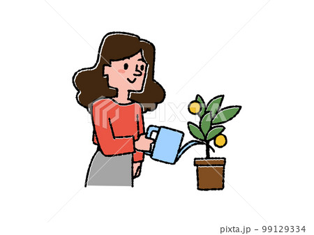 お金のなる木を育てている女性　投資や生活設計で資産を残すイラストセッ 99129334