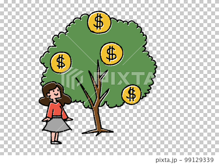 An illustration set showing how a money tree has grown large, leaving behind assets through investment and life planning 99129339
