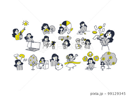 投資や生活設計で資産を残す女性のイラストセット 99129345