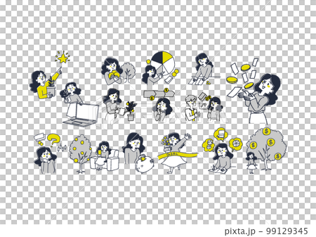 Illustration set of a woman who leaves assets in investment and life design 99129345