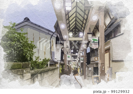水彩画風 下御門商店街 奈良県奈良市 水彩画風 下御門商店街 奈良県奈良市 99129932