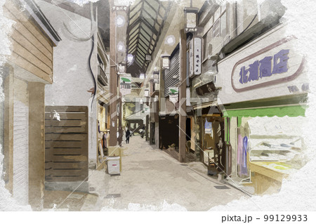 水彩画風 下御門商店街 奈良県奈良市 水彩画風 下御門商店街 奈良県奈良市 99129933