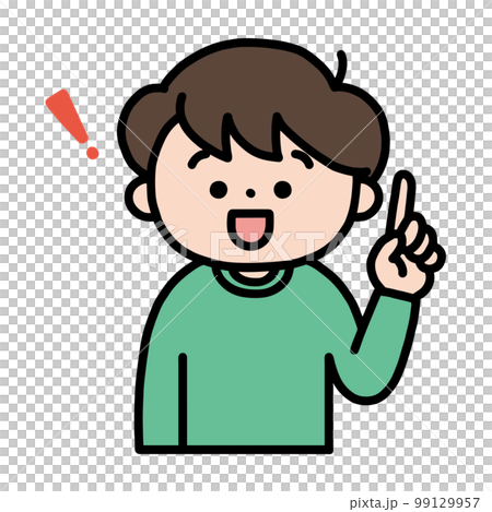 一個閃光的男孩，他的食指向上 99129957