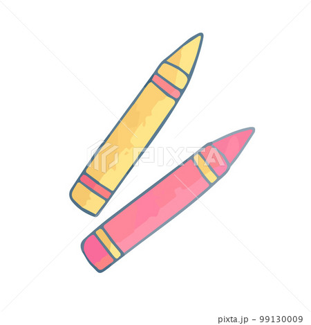Hand drawn isolated pink and yellow crayons 99130009