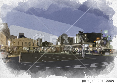 水彩画風 近鉄奈良駅 駅前ロータリー 奈良県奈良市 水彩画風 近鉄奈良駅 駅前ロータリー 奈良県奈良市 99130089