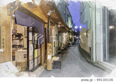 水彩画風 近鉄奈良駅近くの路地 奈良県奈良市 水彩画風 近鉄奈良駅近くの路地 奈良県奈良市 99130136