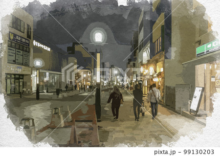 水彩画風　三条通り　奈良県奈良市 99130203