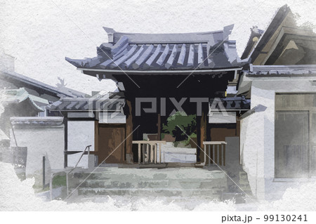 水彩画風　浄教寺　山門　奈良県奈良市 99130241