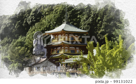 水彩画風　朝護孫子寺　玉蔵院　奈良県生駒郡平群町 99131022