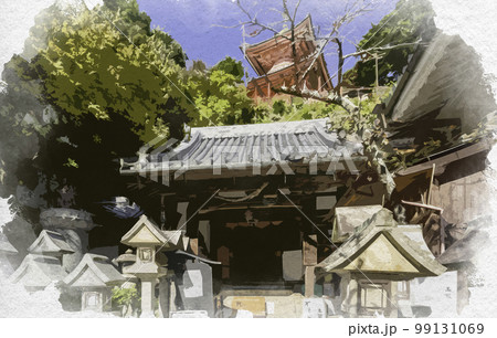 水彩画風　朝護孫子寺　三宝荒神　奈良県生駒郡平群町 99131069