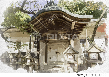 水彩画風　朝護孫子寺　三宝堂　奈良県生駒郡平群町 99131088