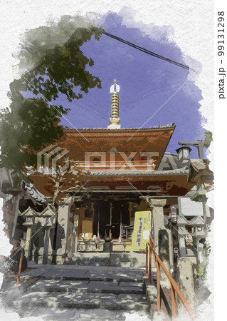 水彩画風　朝護孫子寺　成福院　奈良県生駒郡平群町 99131298