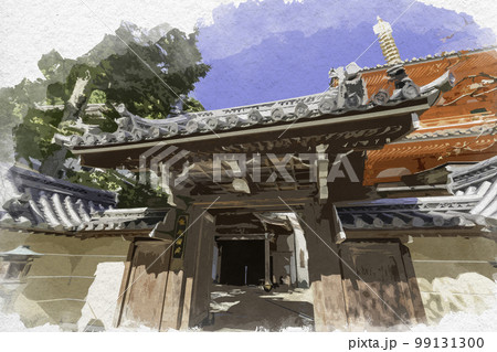 水彩画風　朝護孫子寺　成福院　奈良県生駒郡平群町 99131300