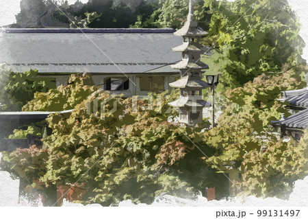 水彩画風　朝護孫子寺　石塔　奈良県生駒郡平群町 99131497