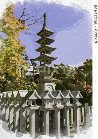 水彩画風 朝護孫子寺 石塔 奈良県生駒郡平群町 水彩画風 朝護孫子寺 石塔 奈良県生駒郡平群町 99131498