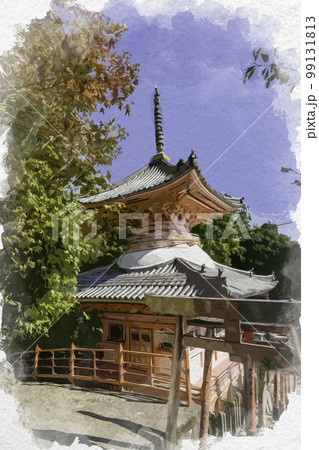 水彩画風　朝護孫子寺　多宝塔　奈良県生駒郡平群町 99131813