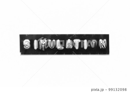 Embossed letter with word simulation in black banner on white paper background 99132098