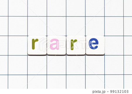 Colorful tile letter in word rare on white grid background Colorful tile letter in word rare on white grid background 99132103