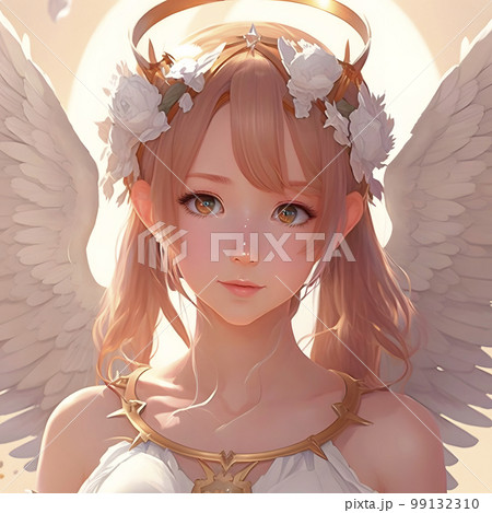 白い大きな翼が生えた美しい女神「AI生成画像」 99132310