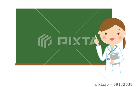 黒板の前で説明する女医さん 上半身 イラスト 黒板の前で説明する女医さん 上半身 イラスト 99132639