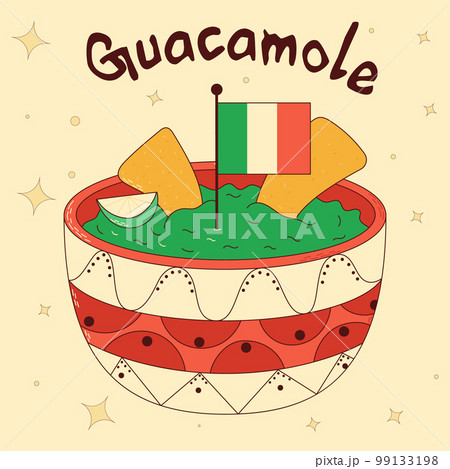 Mexican traditional food. Guacamole. Vector illustration in hand drawn style Mexican traditional food. Guacamole. Vector illustration in hand drawn style 99133198