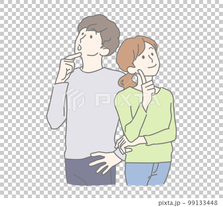 上を見て想像する、納得・感心した様子の若い男女、夫婦 上を見て想像する、納得・感心した様子の若い男女、夫婦 99133448