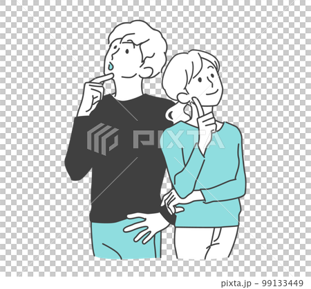 上を見て想像する、納得・感心した様子の若い男女、夫婦 上を見て想像する、納得・感心した様子の若い男女、夫婦 99133449