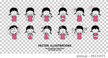 Illustration set of facial expressions and gestures girl 99133475