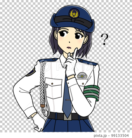 A female police officer in a white shirt who feels doubts (upper body) 99133504