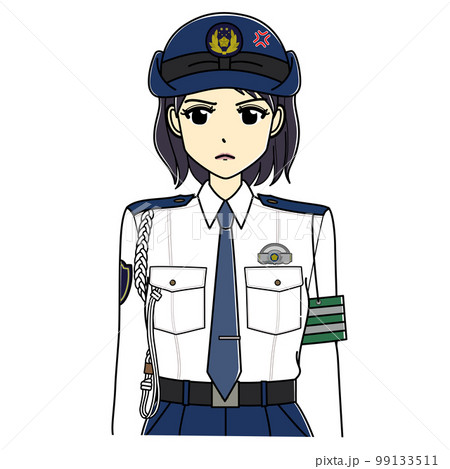 怒りの表情の白ワイシャツの女性警察官(上半身) 怒りの表情の白ワイシャツの女性警察官(上半身) 99133511