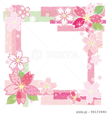 桜の花 パターン柄生地風 フレーム 背景素材 テープ風 99133940