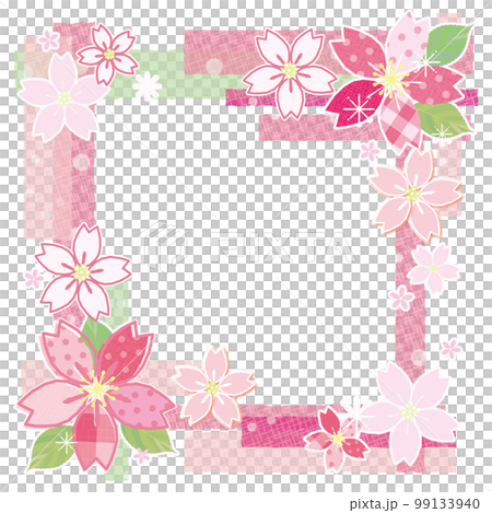 桜の花 パターン柄生地風 フレーム 背景素材 テープ風 99133940