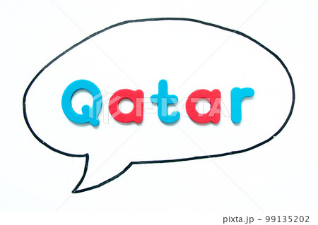 Alphabet letter with word qatar in black line hand drawing as bubble speech on white board background Alphabet letter with word qatar in black line hand drawing as bubble speech on white board background 99135202