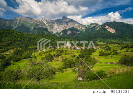 Amazing alpine destination with Dreznica mountain village, Slovenia Amazing alpine destination with Dreznica mountain village, Slovenia 99135385