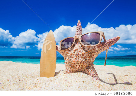 Starfish surfer on tropical beach 99135696