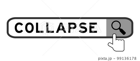 Search banner in word collapse with hand over magnifier icon on white background Search banner in word collapse with hand over magnifier icon on white background 99136178