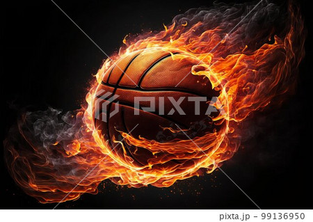 Glowing burning basketball with fire flames. Generative AI 99136950