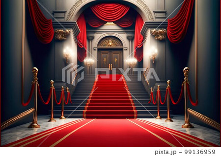 Luxury entrance with red carpet. Generative AI Luxury entrance with red carpet. Generative AI 99136959