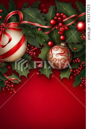 Happy New Year Christmas Red Background. Generative AI 99137323