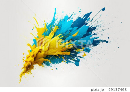 Paint spray spalsh blot in ukrainian blue and yellow colors. Generative AI 99137468