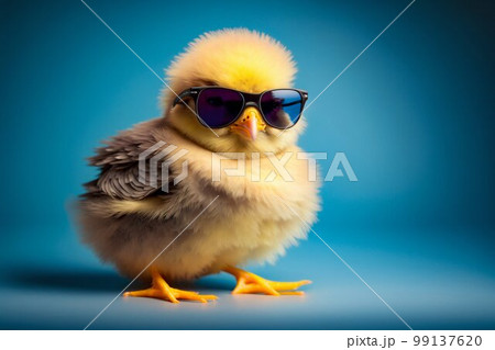 Sweet and funny baby chick wearing in fashion sunglasses. Generative AI 99137620