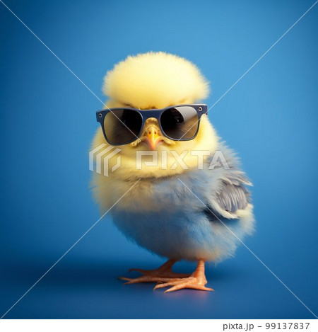 Sweet and funny baby chick wearing in fashion sunglasses. Generative AI 99137837