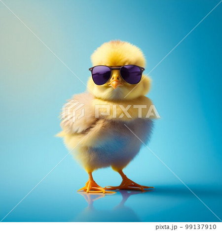 Sweet and funny baby chick wearing in fashion sunglasses. Generative AI 99137910