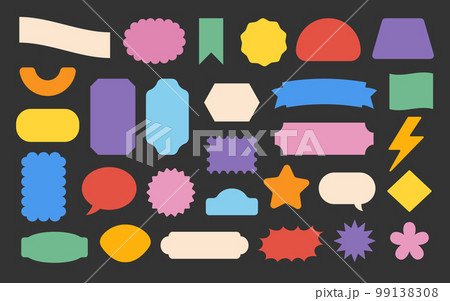 Pop sticker design, graphic patch. Abstract label or logo, hippie modern elements, colorful hipster fashion packaging badge. Geometric forms, frames different shapes. Vector design utter illustration 99138308