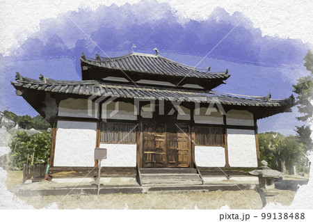 水彩画風 法起寺 講堂 奈良県生駒郡斑鳩町 水彩画風 法起寺 講堂 奈良県生駒郡斑鳩町 99138488