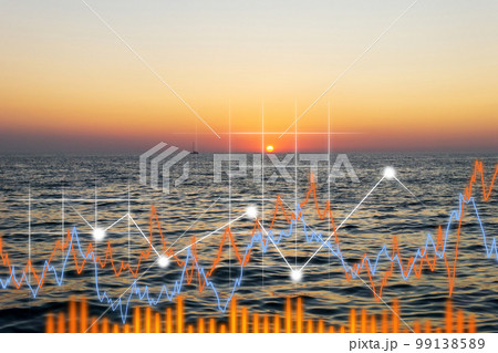 Graph, chart seaside resort city, successful investment on travel and property business. 99138589