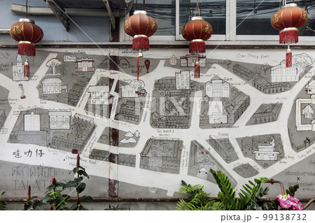 painted map of talat noi chinatown area in bangkok thailand painted map of talat noi chinatown area in bangkok thailand 99138732