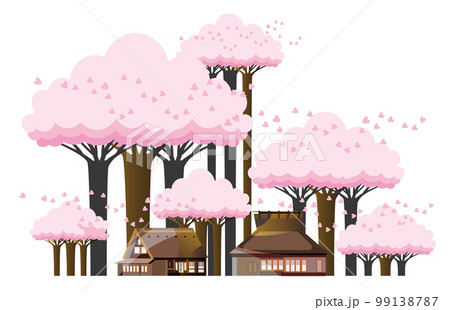 桜咲く穏やかな春の山里の風景。 99138787