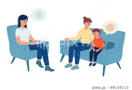 Mother and little son in the office of a child psychologist. Family consultation. 99139113