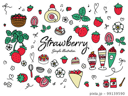 ペンを使った手描きのかわいいイチゴのイラスト素材 ペンを使った手描きのかわいいイチゴのイラスト素材 99139590